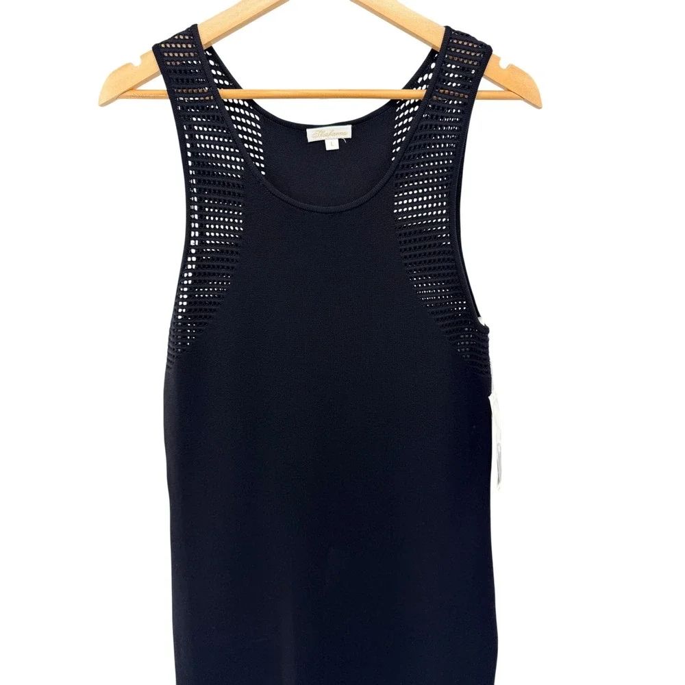 Shoshanna Womens Fringe Hem Perforated Knit Sheath Dress Black Size Large NWT - Picture 3 of 8